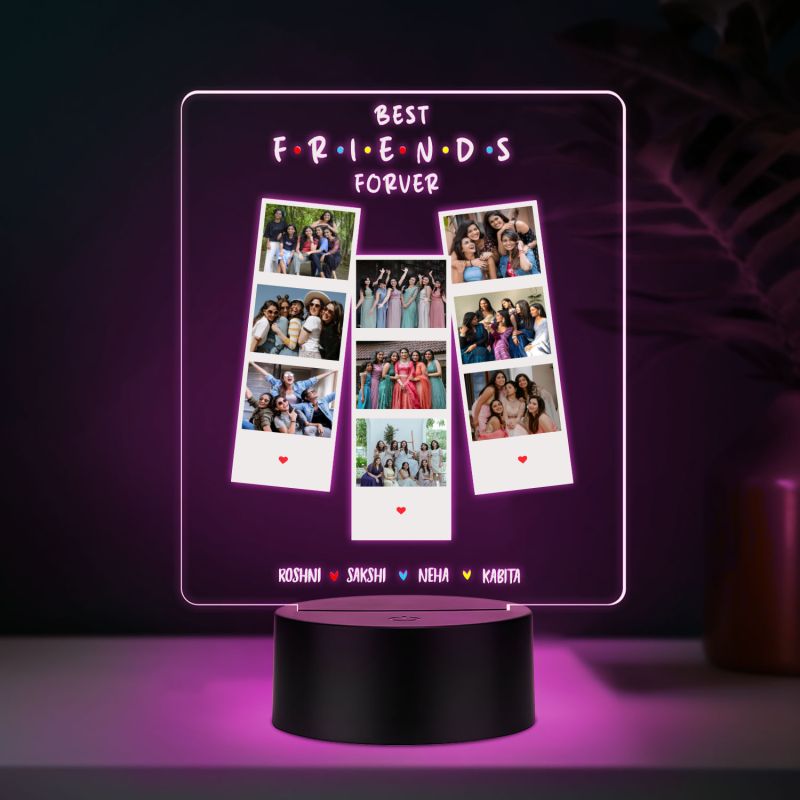 Personalized Best Friend Forever Photo Collage LED Lamp with Multicolored Light Birthday Gift for Bestie Memorable Gift for Friends